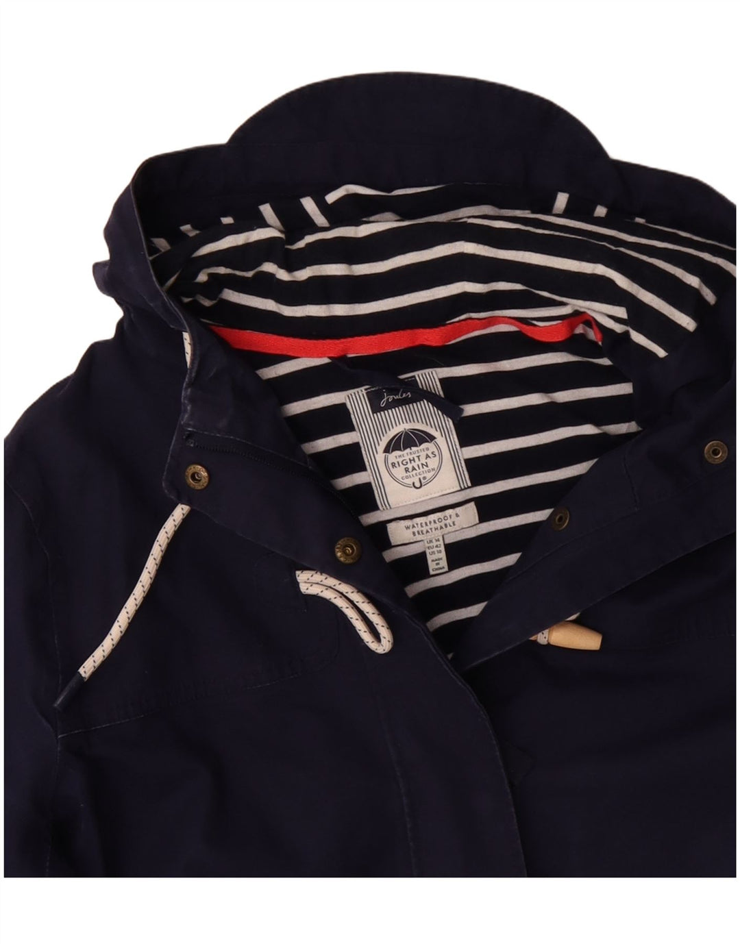 JOULES impermeabile con cappuccio da donna UK 14 grande poliestere blu navy