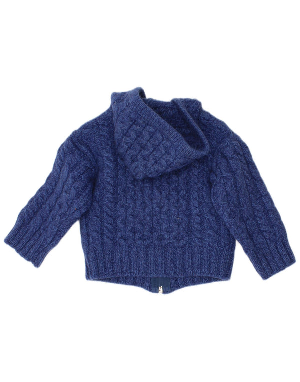 Aran Sweater Market Maglione cardigan con cappuccio per neonato 3-6 mesi in lana blu