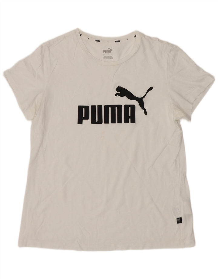 Puma T-shirt grafica da donna Top UK 12 Medium White Cotton
