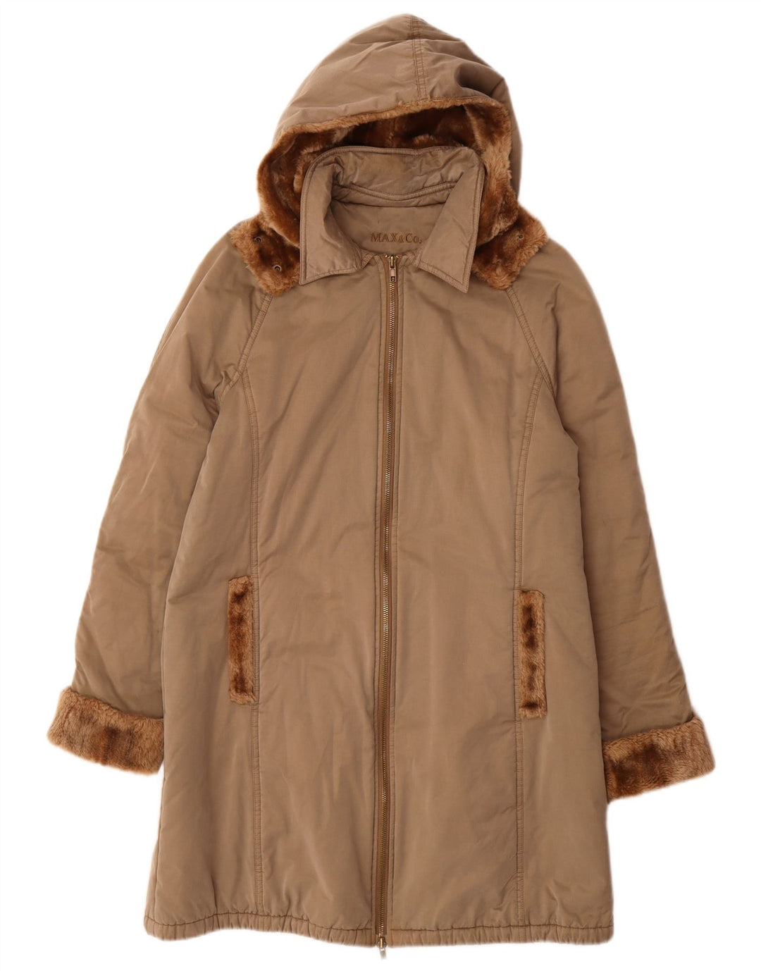 Cappotto imbottito con cappuccio da donna Max & Co. UK 12 Cotone marrone medio