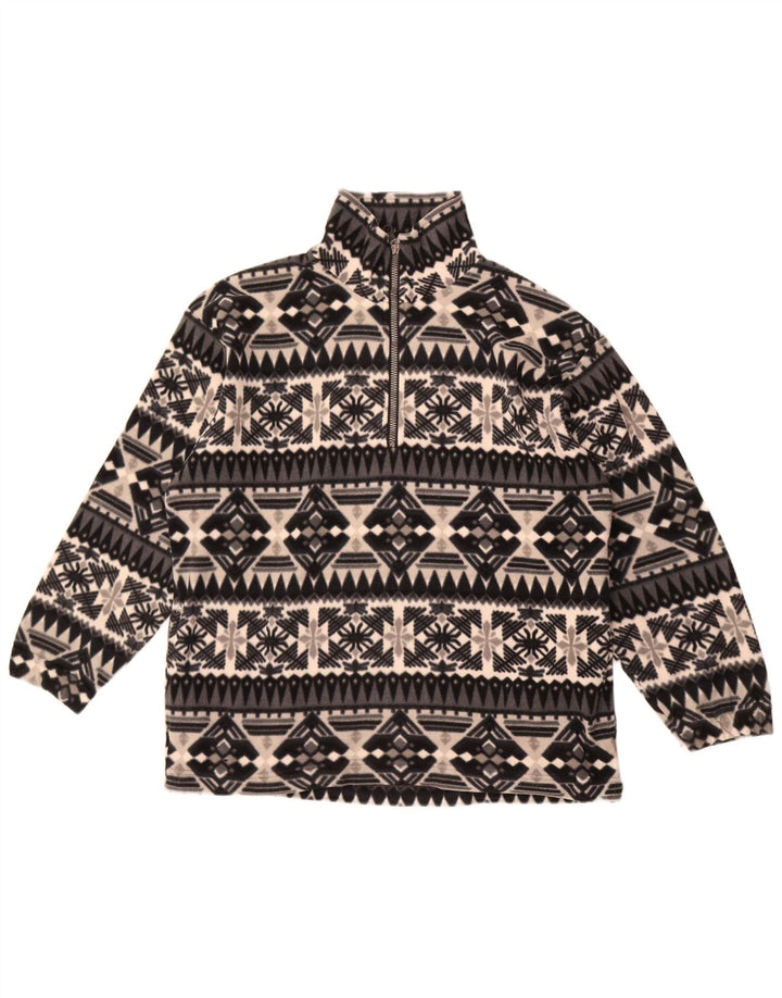 Maglione in pile vintage da uomo con zip e collo grigio medio Fair Isle