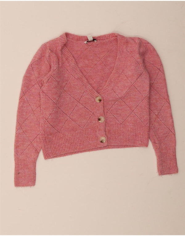 Maglione cardigan corto da donna Topshop UK 10 piccolo acrilico rosa