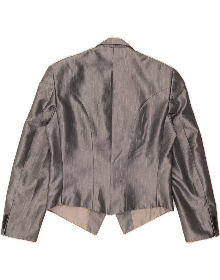 MASTERHAND Womens 1 Button Blazer Jacket UK 14 Medium Grey Polyester Vintage MASTERHAND and Second-Hand MASTERHAND from Messina Hembry 