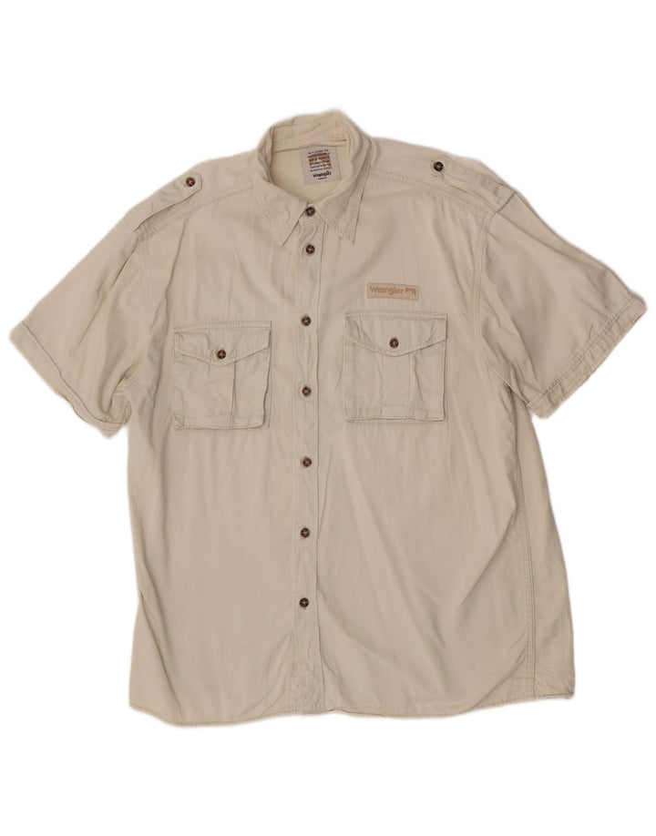 Camicia militare a maniche corte da uomo Wrangler in cotone bianco sporco medio