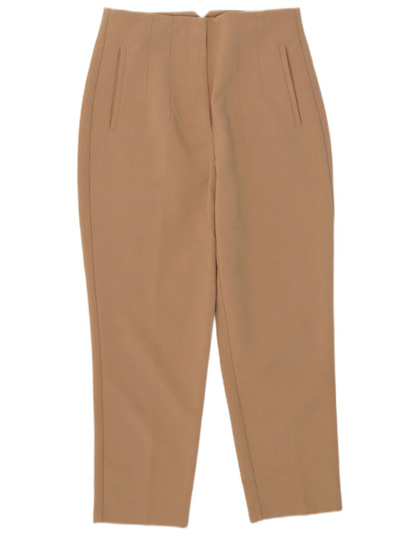 Pantaloni da abito affusolati a vita alta da donna Zara grandi W30 L26 poliestere beige