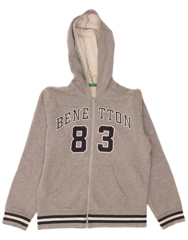 Maglione con cappuccio e zip grafica da bambino Benetton 10-11 anni XL in cotone grigio