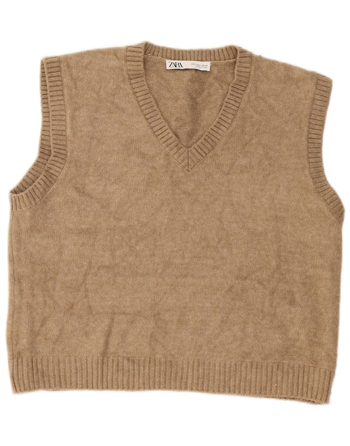 Canotta corta da donna Zara UK 16 grande poliestere beige
