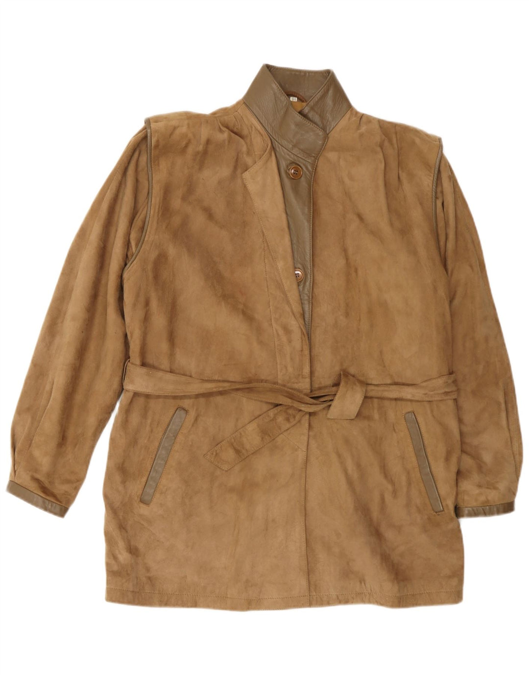 Giacca vintage oversize in pelle scamosciata da donna IT 44 in pelle marrone medio