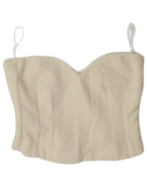 Top corto con corsetto senza spalline da donna Zara UK 12 poliestere bianco sporco medio