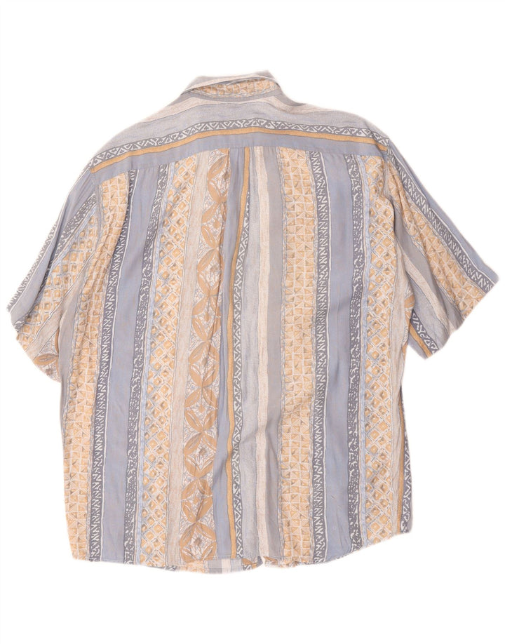 GREEN LEAVES Camicia a maniche corte da uomo Large in viscosa geometrica blu