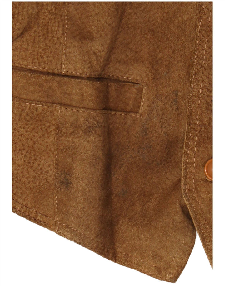 Gilet vintage da uomo in pelle scamosciata piccolo in pelle marrone