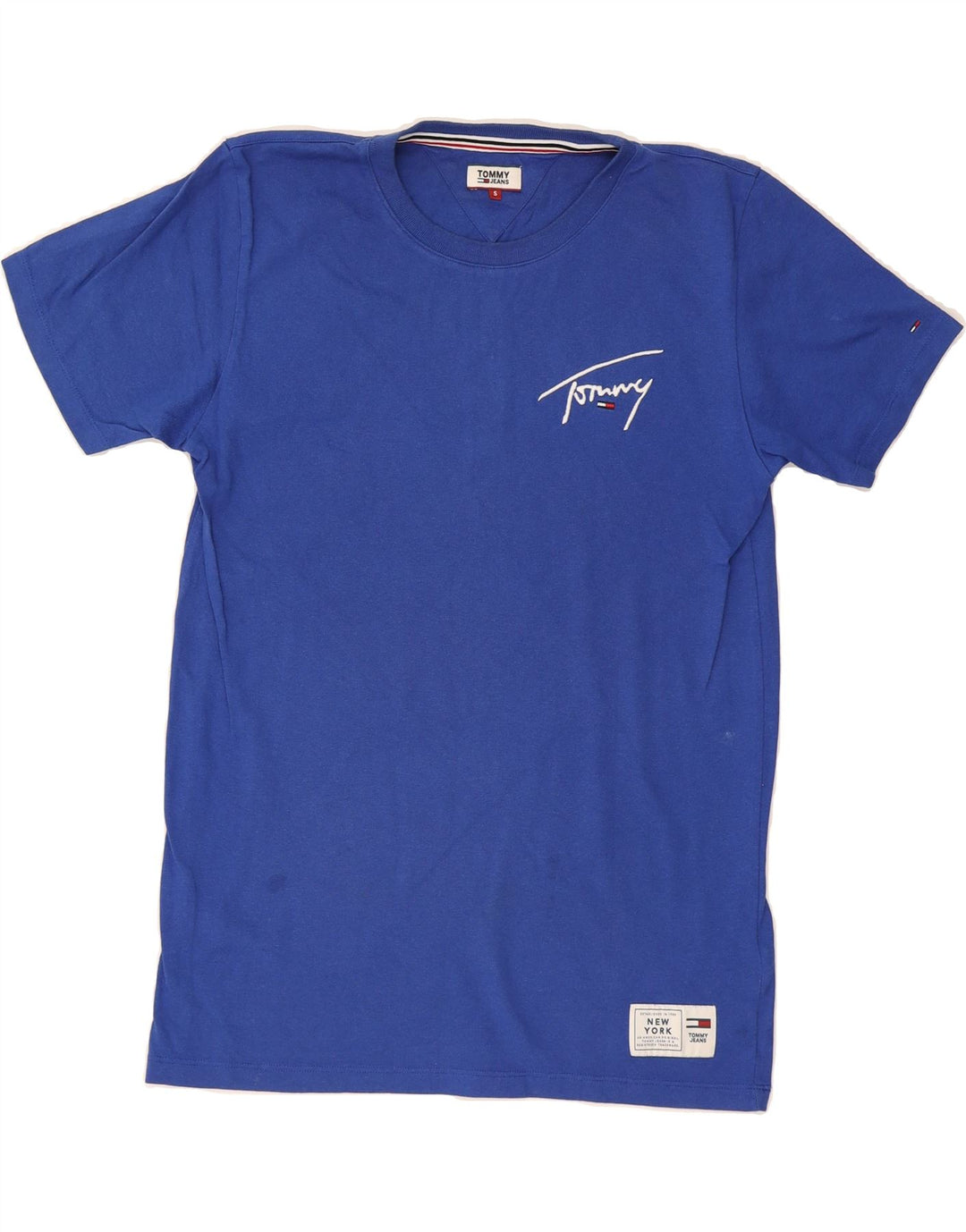 TOMMY HILFIGER Mens Graphic T-Shirt Top Small Blue Cotton Vintage Tommy Hilfiger and Second-Hand Tommy Hilfiger from Messina Hembry 
