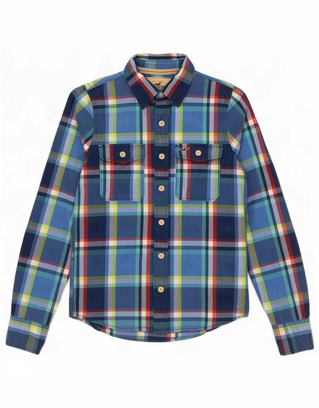 Camicia Hollister da uomo in cotone scozzese blu medio