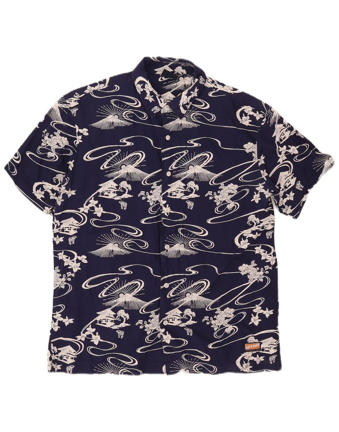 Camicia a maniche corte grafica da uomo Superdry in cotone blu navy medio