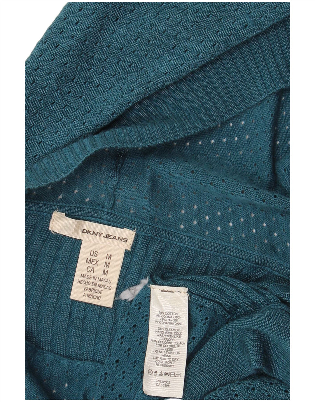 Maglione cardigan aperto con cappuccio corto da donna Dkny UK 14 Cotone blu medio