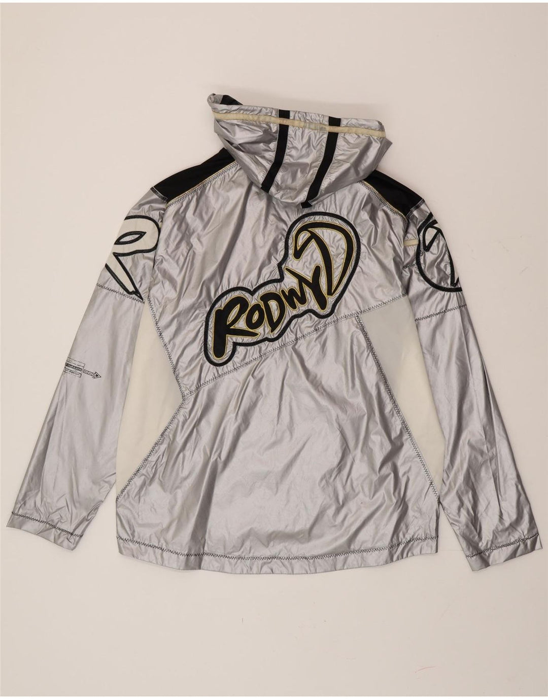 Giacca antipioggia con pullover grafico da uomo vintage UK 38 color argento medio