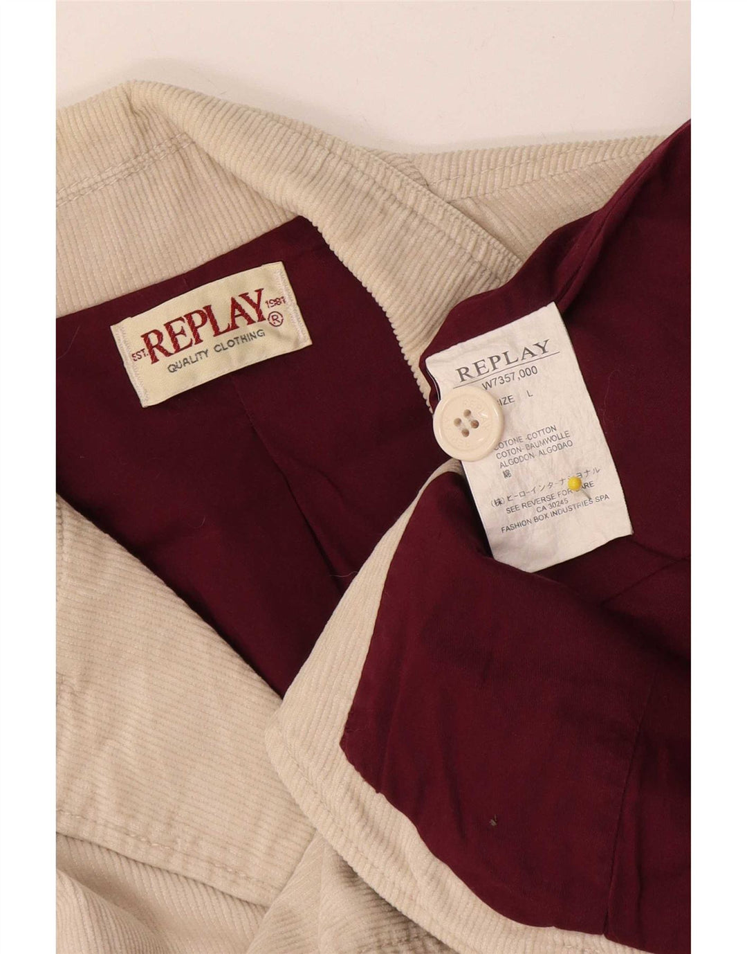 Giacca blazer in velluto a coste a 3 bottoni Replay da donna UK 14 grande cotone beige