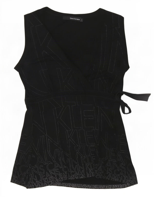 Calvin Klein Jeans Camicetta da donna Top UK 14 Large Nero Viscosa
