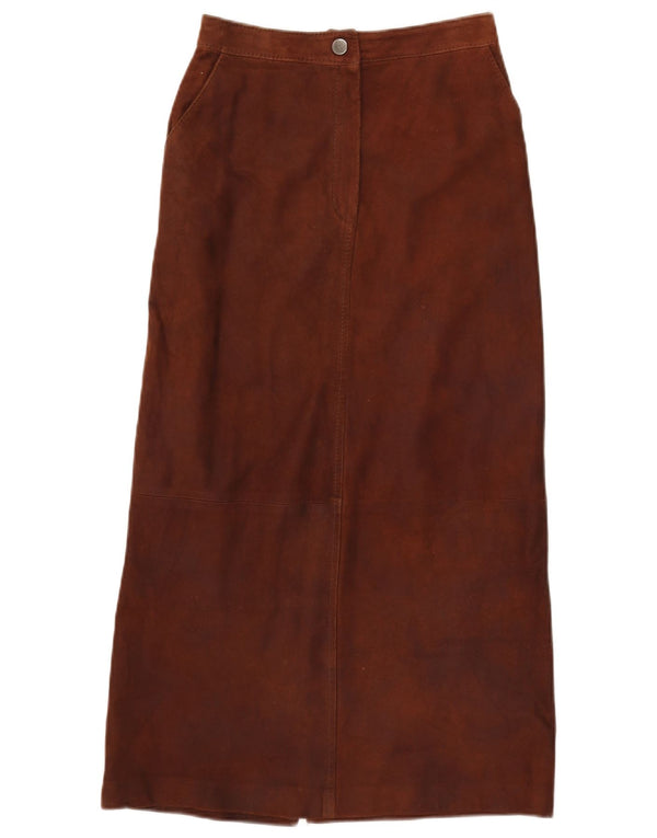 Gonna lunga i Blues da donna in pelle scamosciata a vita alta UK 10 piccola W26 in pelle marrone