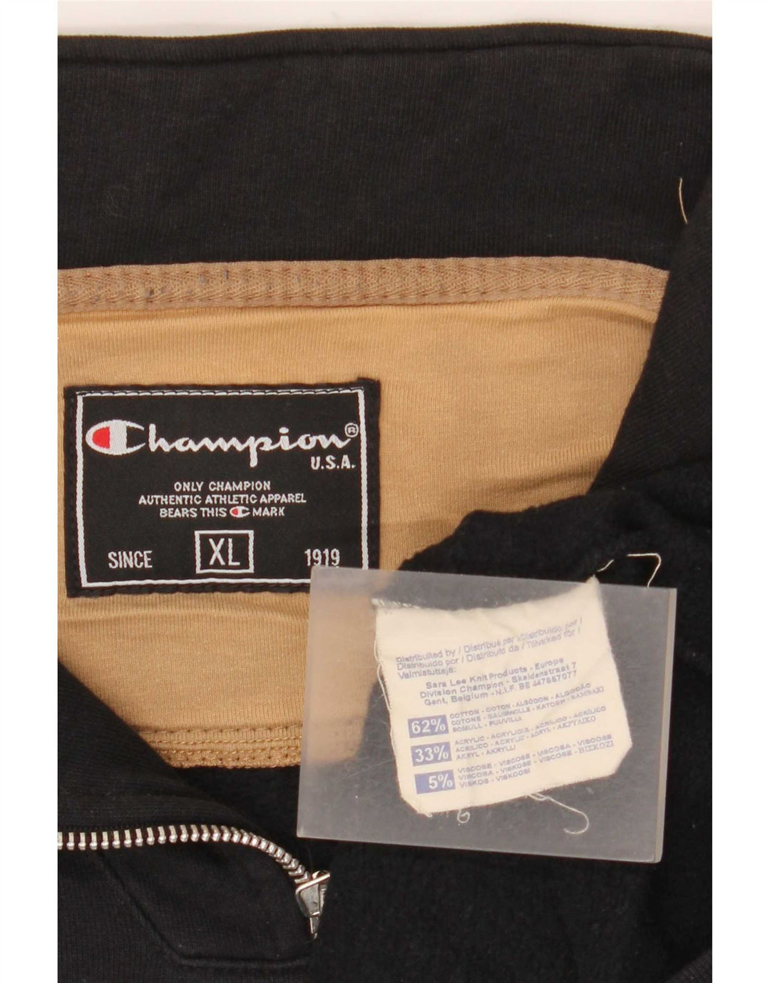 Felpa Champion da uomo con zip e collo, maglione XL, cotone nero
