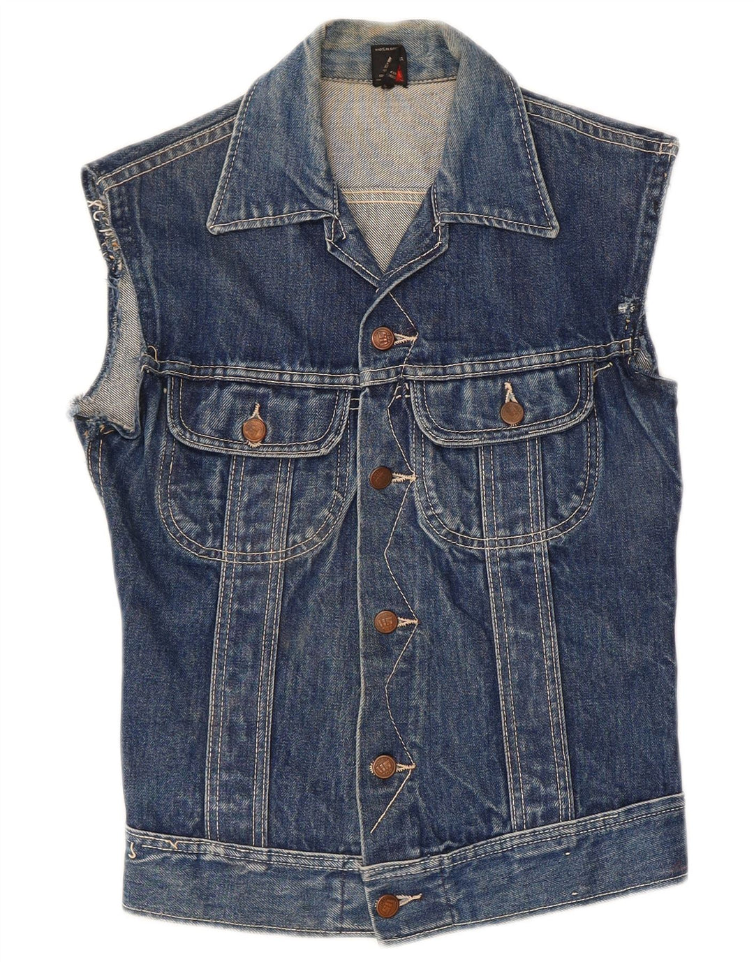 Gilet in denim vintage da donna UK 8 piccolo cotone blu