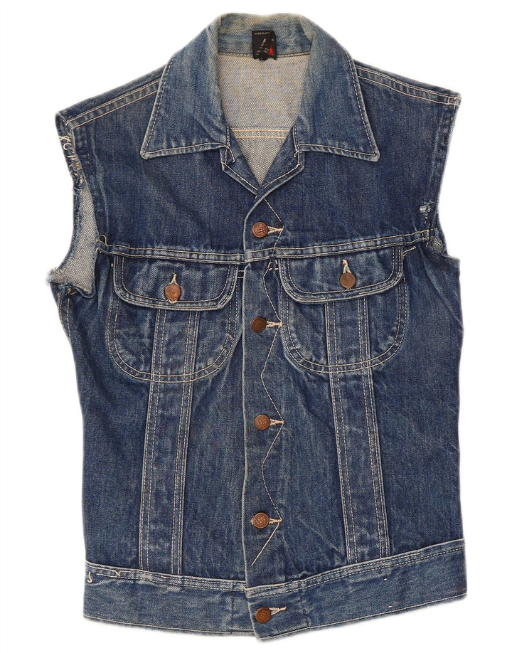 Gilet in denim vintage da donna UK 8 piccolo cotone blu