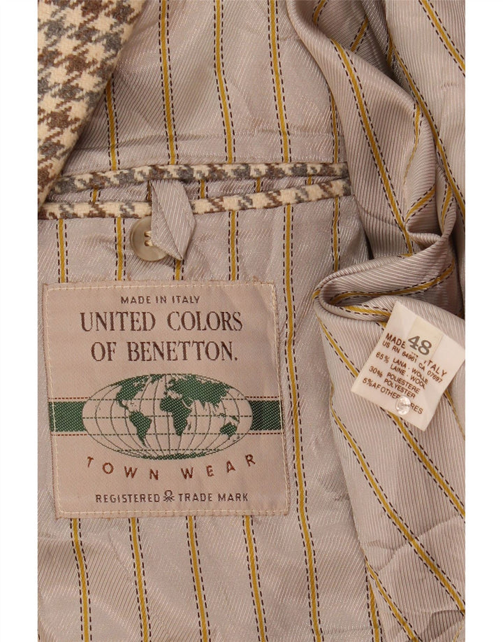 Giacca Blazer da Uomo a 2 Bottoni Benetton IT 48 Lana Pied De Poule Beige Medio