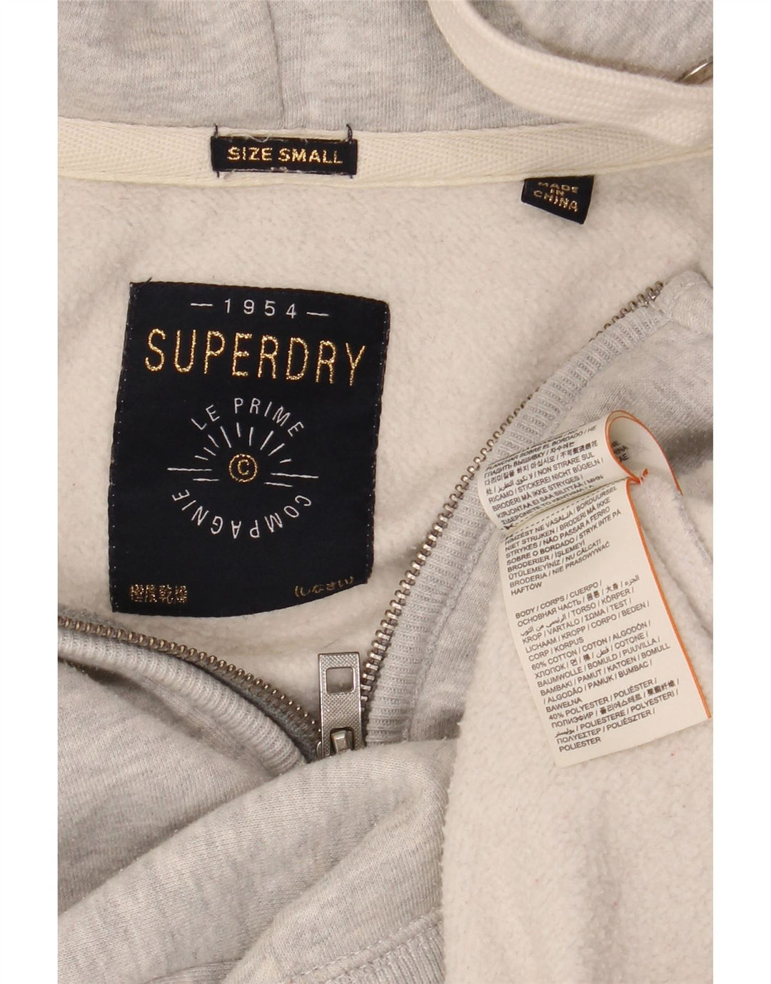 Maglione con cappuccio e zip grafica da uomo SUPERDRY in cotone chiazzato grigio piccolo