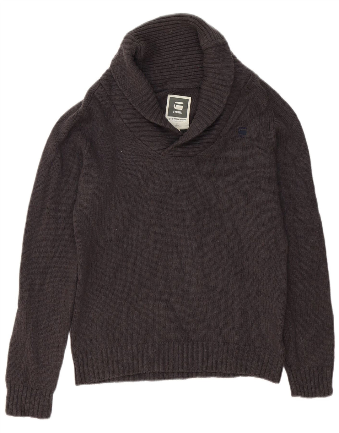 Maglione da uomo G-Star con collo a scialle in lana d'agnello grigio medio