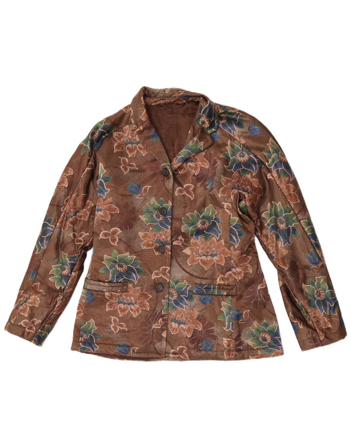 Giacca blazer vintage da donna a 4 bottoni UK 14 marrone medio floreale