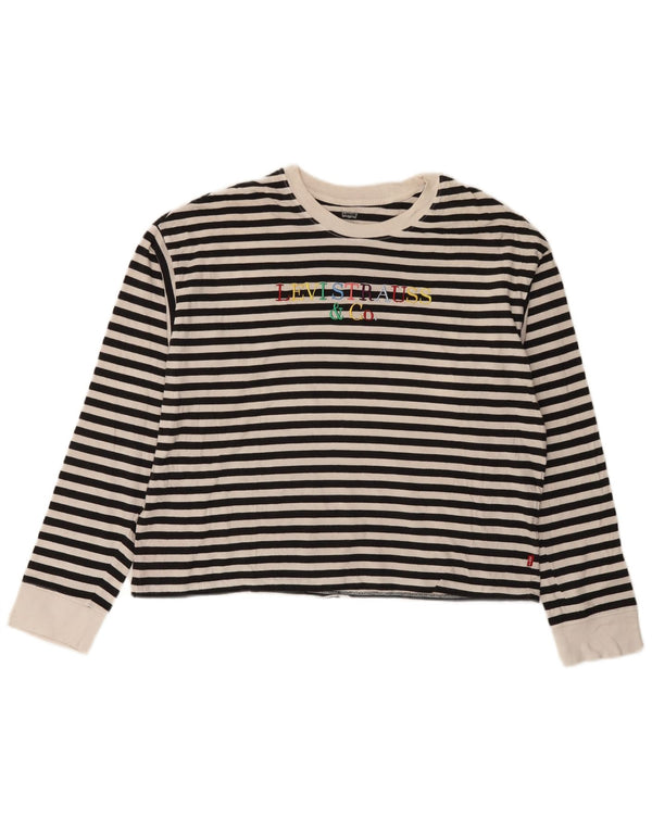 LEVI'S Top grafico da donna a maniche lunghe UK 14 medio nero a righe