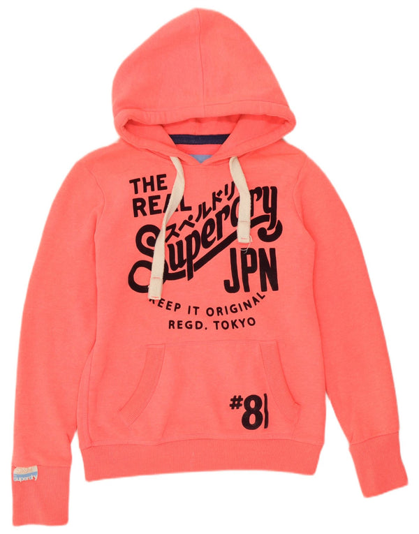 Superdry Womens Graphic Hoodie Jumper UK 10 Small Pink Flecked Polyester