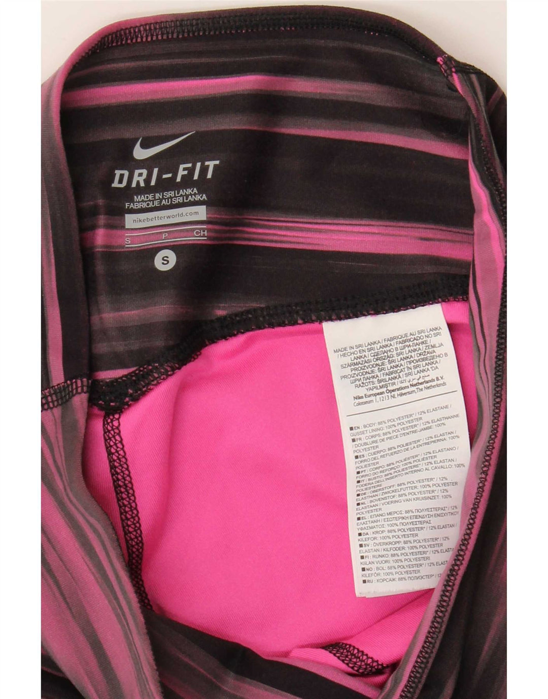 Leggings Nike Dri Fit Capri da donna UK 8/10 Piccolo poliestere a righe rosa