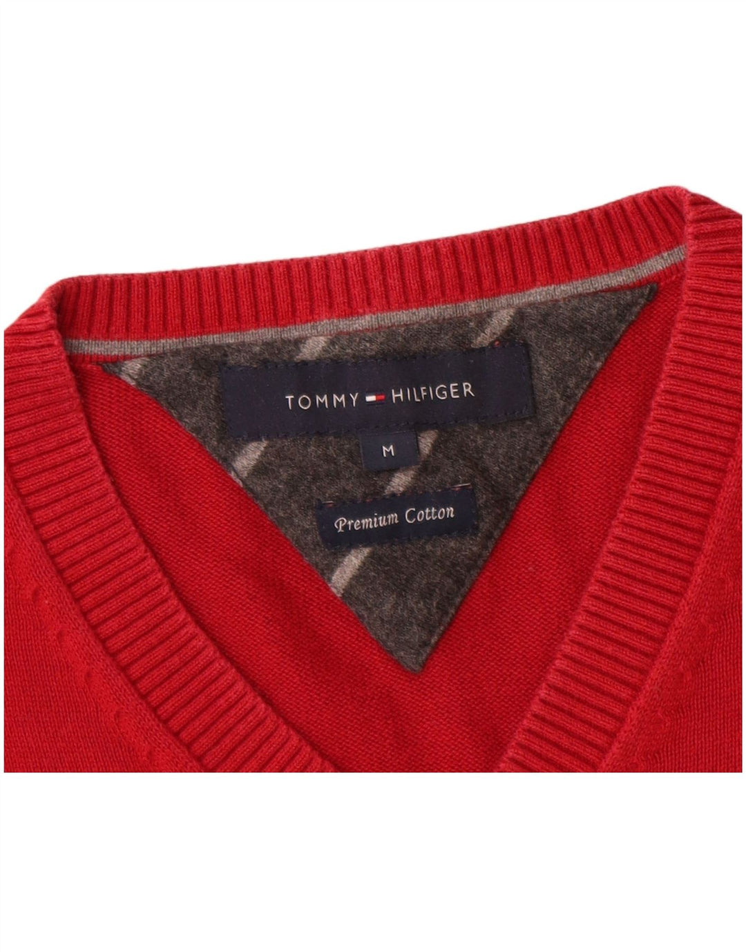 TOMMY HILFIGER Maglione da uomo con scollo a V in cotone rosso medio