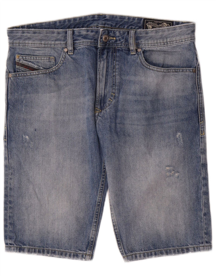 Pantaloncini di jeans invecchiati da uomo Diesel W32 cotone blu medio