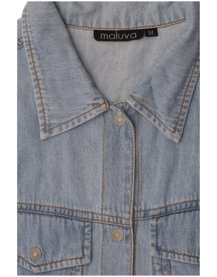 Camicia di jeans senza maniche vintage da donna UK 12 Blu medio