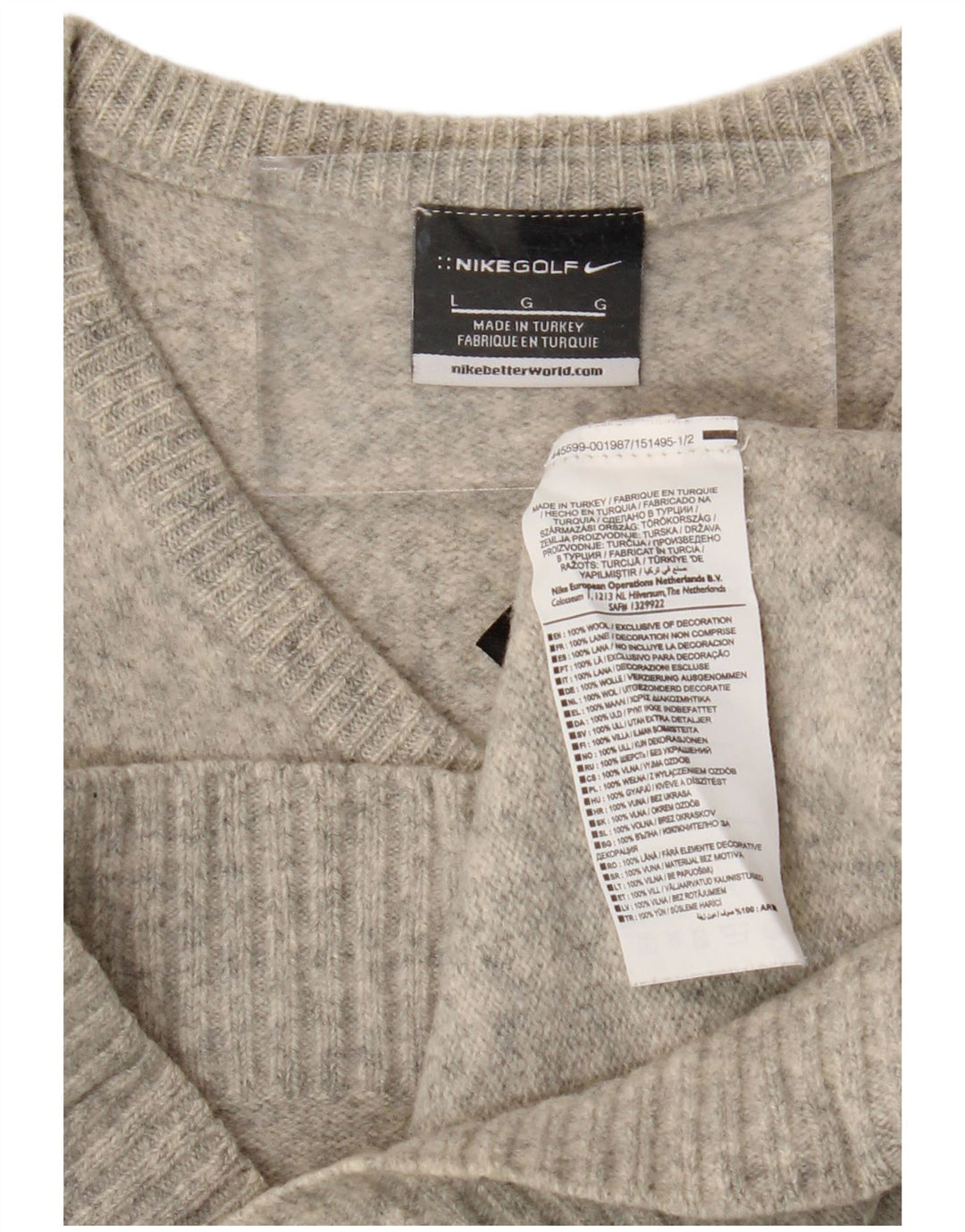 Maglione da donna con scollo a V Nike UK 14 grande lana screziata grigia