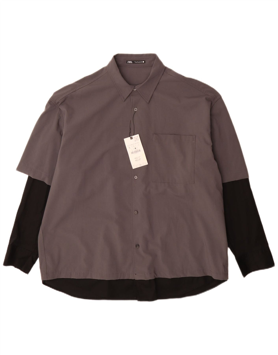 Camicia Zara da uomo grande in poliestere color block grigio