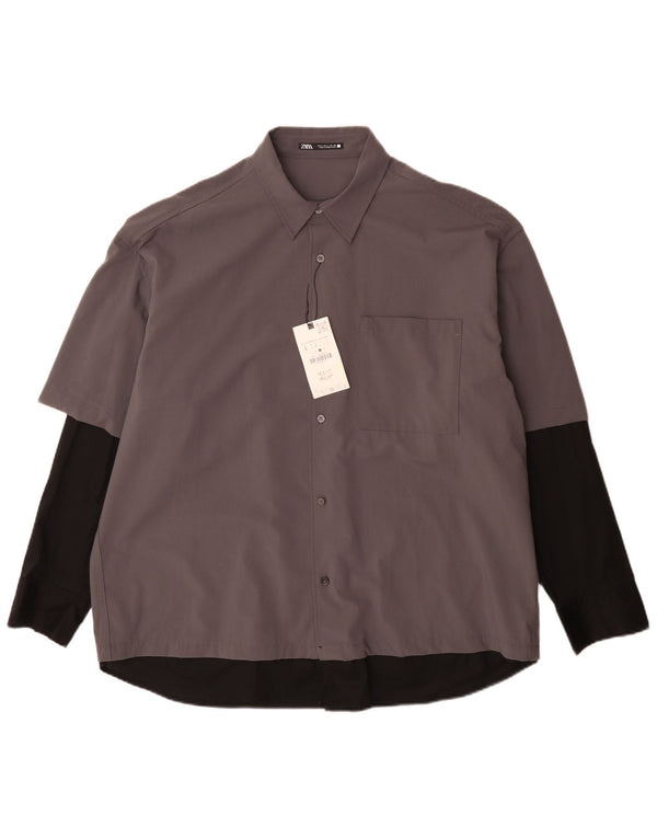 Camicia Zara da uomo grande in poliestere color block grigio