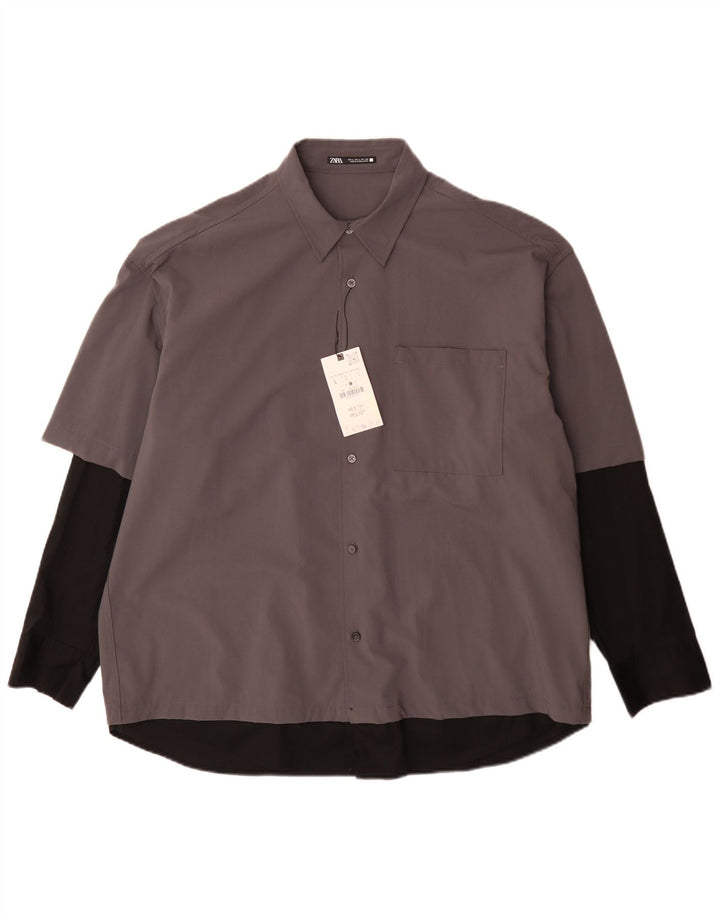 Camicia Zara da uomo grande in poliestere color block grigio