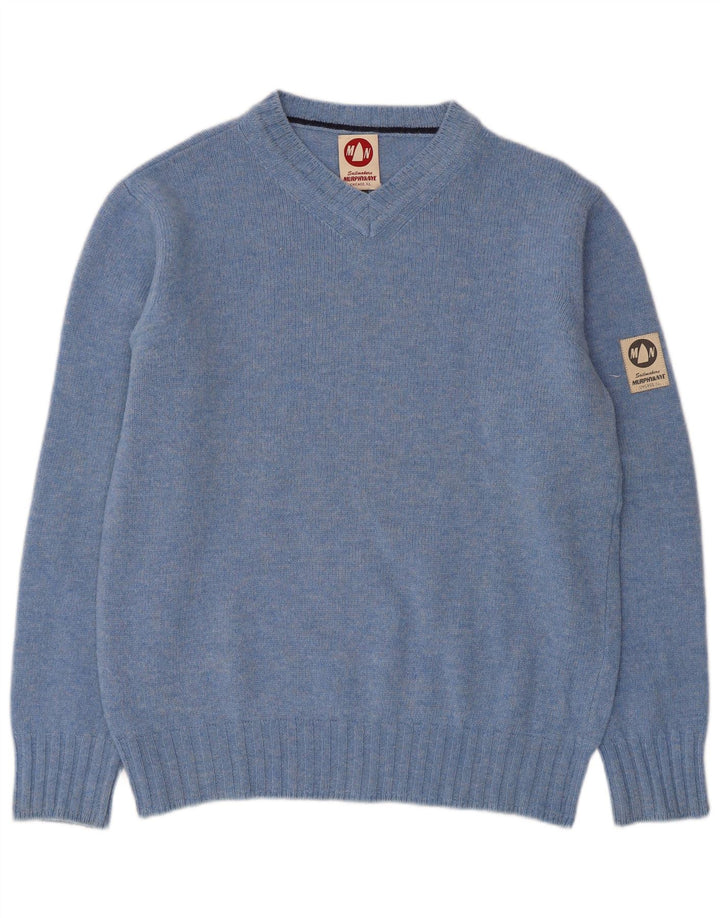 Murphy & Nye Maglione da uomo con scollo a V, grande lana blu a blocchi di colore