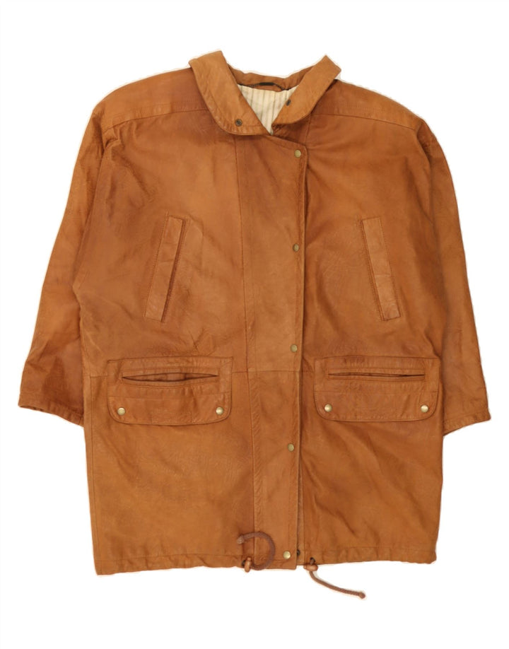 VINTAGE Womens Oversized Leather Coat UK 12 Medium Brown Leather Vintage Vintage and Second-Hand Vintage from Messina Hembry 