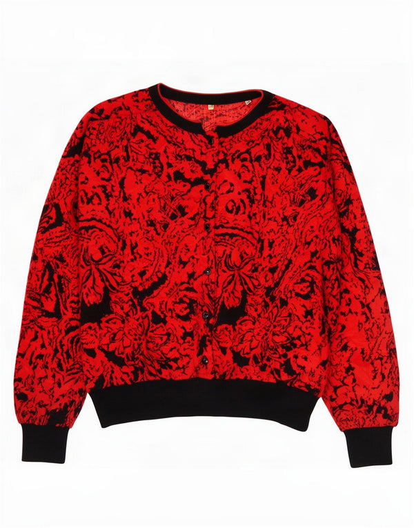 Maglione vintage da donna con scollo a barca IT 52 2XL Lana floreale rossa
