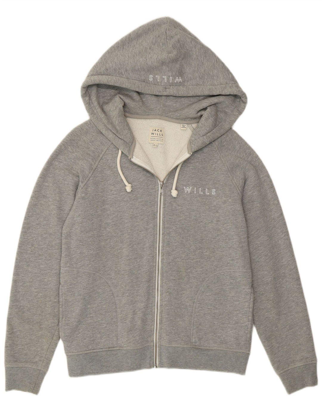 Maglione con cappuccio e zip grafica da donna Jack Wills UK 12 Cotone grigio medio