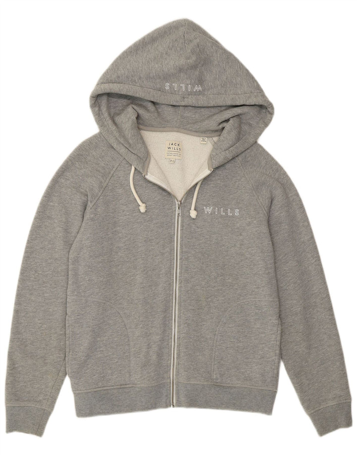 Maglione con cappuccio e zip grafica da donna Jack Wills UK 12 Cotone grigio medio