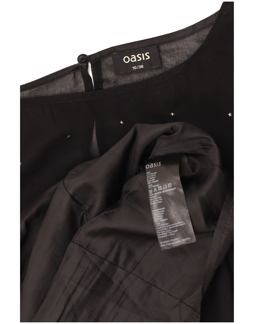 Oasis Abito tubino a pipistrello da donna UK 10 Piccolo poliestere maculato nero