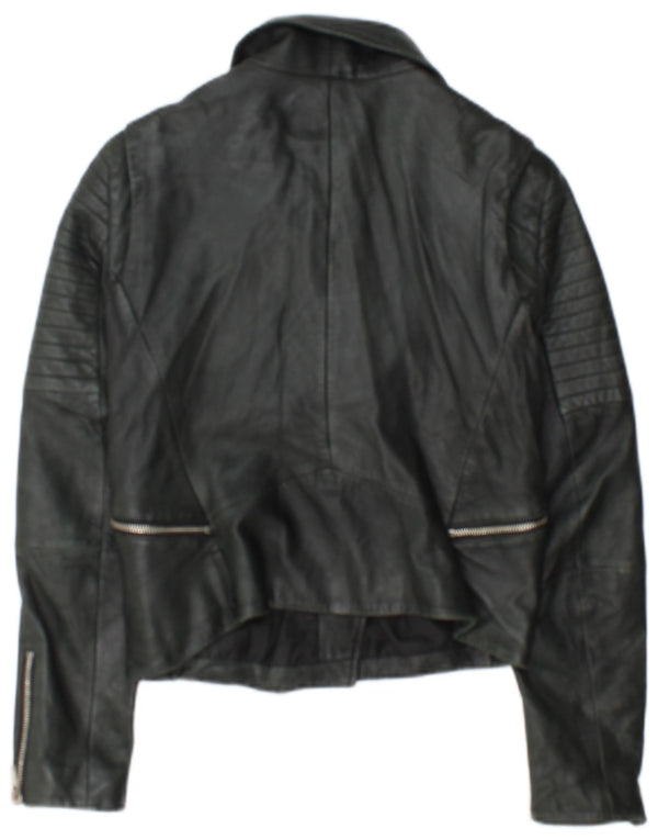 Giacca da motociclista in pelle corta da donna Zara UK 12 media nera