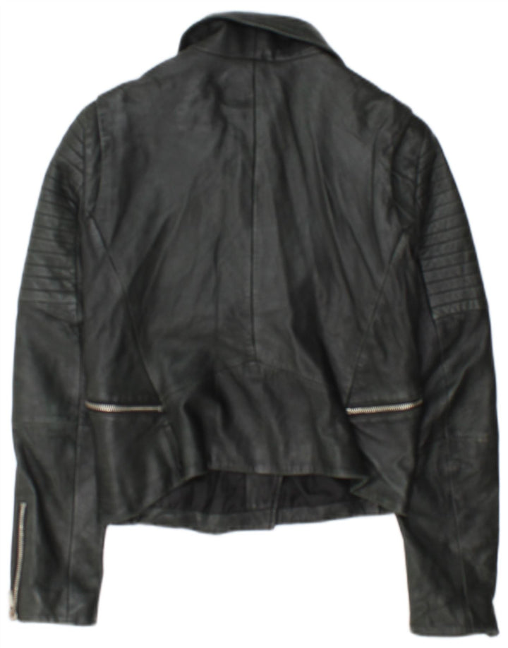 Giacca da motociclista in pelle corta da donna Zara UK 12 media nera