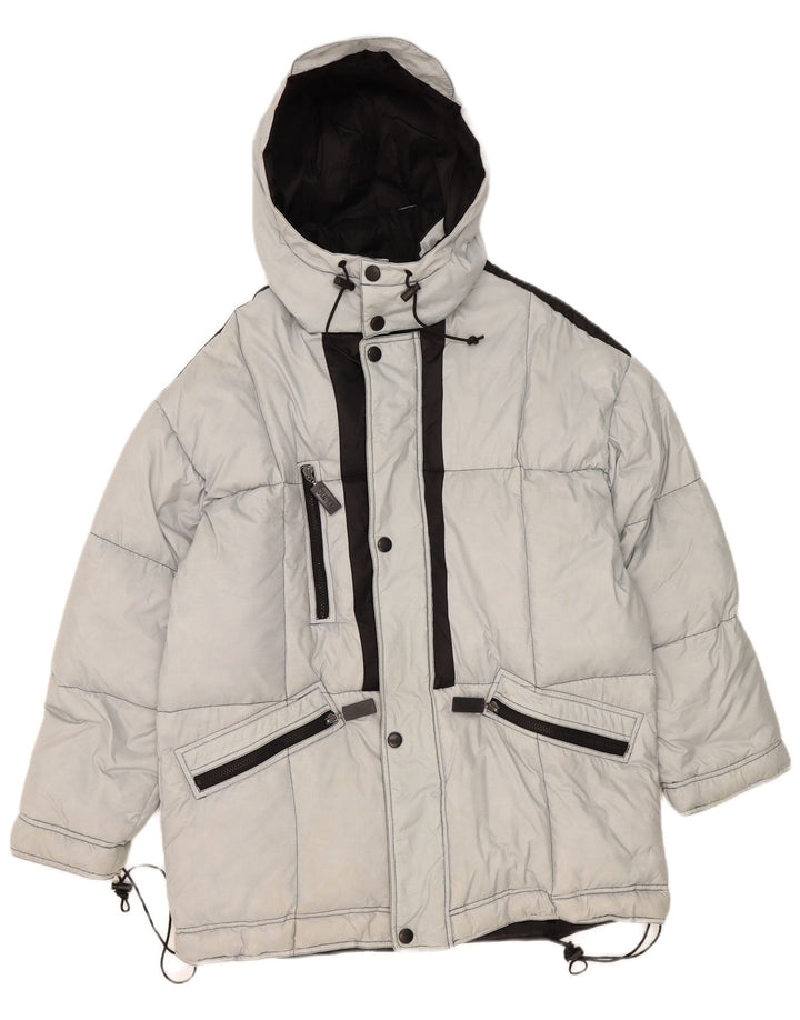 Giacca da sci vintage da uomo con vestibilità ampia con cappuccio EU 48 Poliammide grigio medio