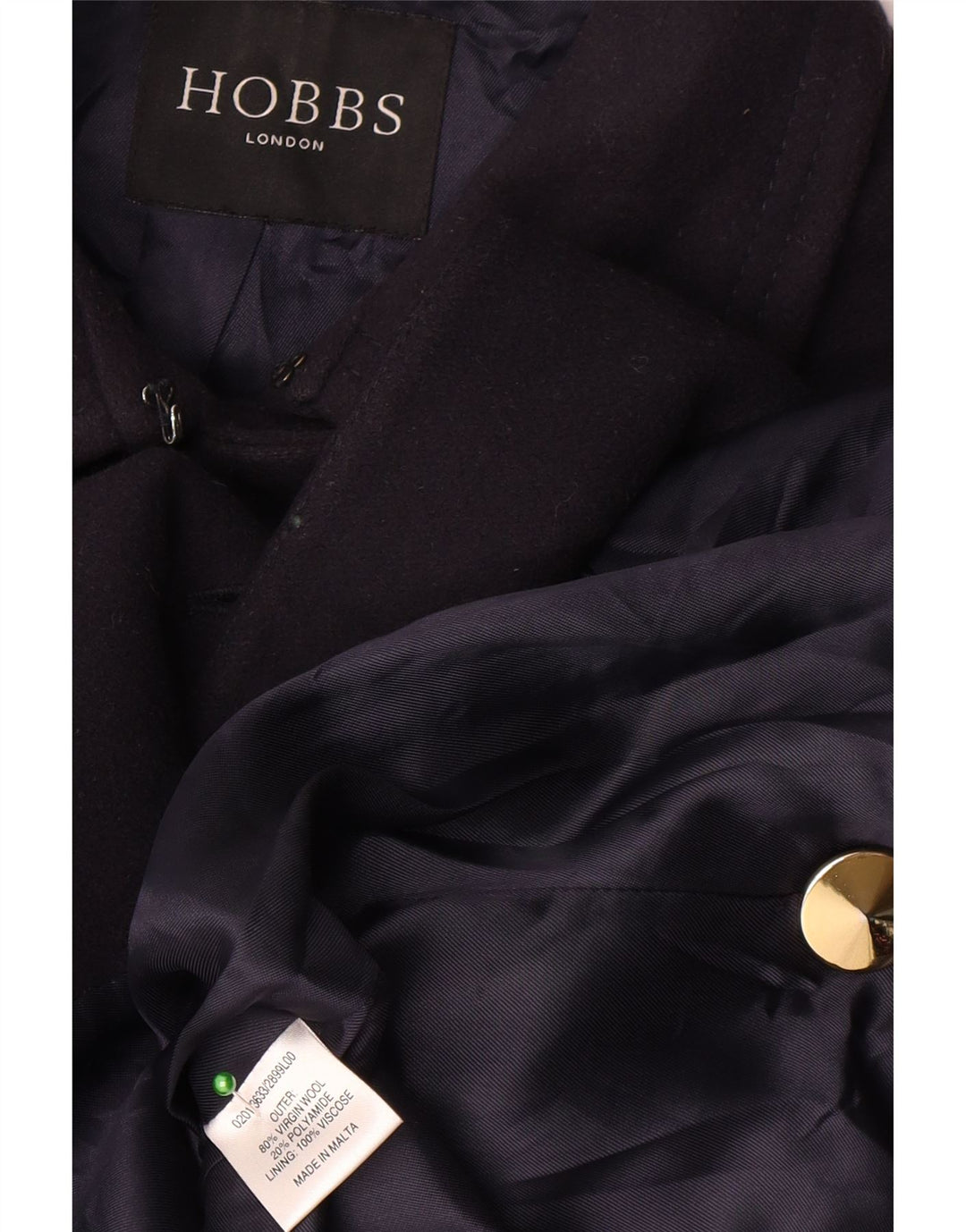 Cappotto doppiopetto da donna Hobbs UK 10 piccolo in lana vergine blu navy